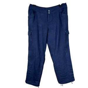 INC Wide Leg 100% Linen Pants Size 16W Beachy‎ Bohemian Lagom Minimalist Blue
